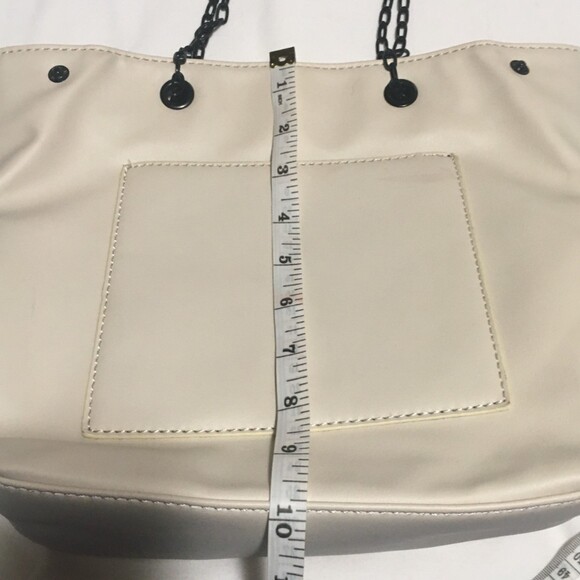 Attention purse cream faux leather open top small tote chain straps Minimalist - Picture 6 of 7
